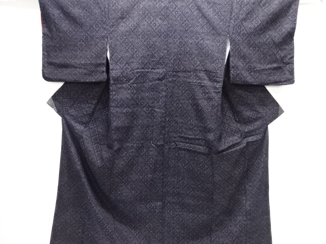 JAPANESE KIMONO / ANTIQUE KIMONO / TAISHO ROMAN STYLE / SILK / YUKI TSUMUGI / WOVEN FLORAL RHOMBUS